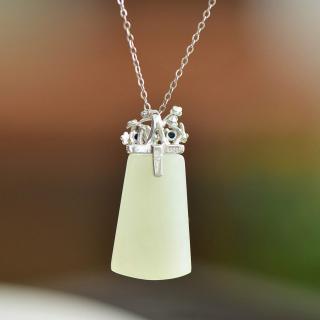 s925纯银天然和田玉平面梯形平安牌复古吊坠玉石项链女复古民族风