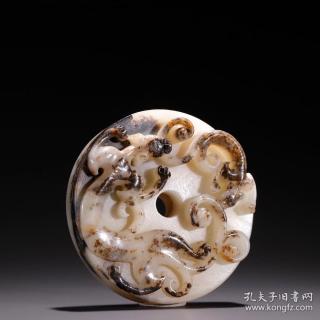 旧藏·极品和田玉黑皮料双龙玉璧 规格:高